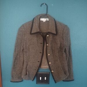 St. John Collection Black and Brown Herringbone Blazer